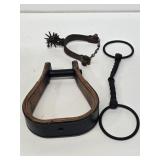 Primitive Wooden Stirrup, Bit & Spur