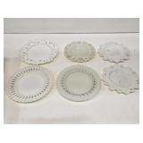6 Ornate Milkglass Plates