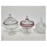3 Vintage Glass Covered Compotes