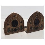 Hand Tooled Leather Covered Bookends