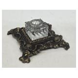 Glass Inkwell with Brass Stand