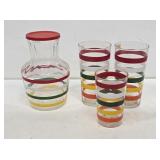 Vintage Decorated Glass Carafe & Tumblers