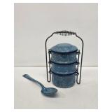 Blue Granite Stackable Lunch Pail and Spoon