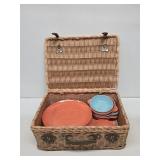 Woven Picnic Basket with Plates