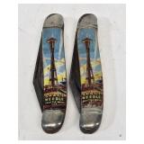 2 Early Space Needle Souvenir Pocket Knives