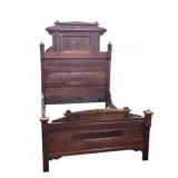 Walnut Eastlake Victorian High Back Bed
