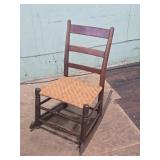 Primitive Wooden Sewing Rocker with Woven Seat