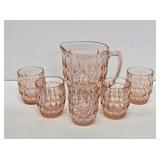 Pink Depression Windsor Diamond Water Set