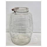 Early Glass Barrel Pickle Jar with Wooden Handle