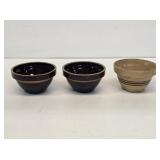 3 Brown Stoneware 5" Mixing Bowls