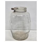 Early Glass Barrel Pickle Jar with Wooden Handle