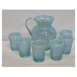 Fenton Blue Opalescent Hobnail Water Set