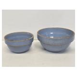 2 Primitive Blue Stoneware Mixing Bowls