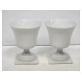 2 E.O Brody Milk Glass Flower Urns