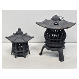 2 Cast Iron Chinese Pagoda Lanterns