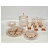 Assorted Pink Depression Glass Items