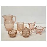 Pink Depression Pitcher, Creamer & Sugars