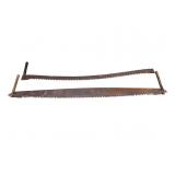 2 Primitive Cross Cut Saws with Wooden Handles