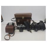 Vintage Cameras with Leather Case & Accessories