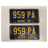 1972 Ohio Matched License Plate Set