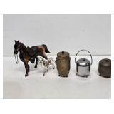 Metal Horse Figurines & Cast Iron Pots