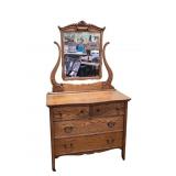 1900's Oak Dresser with Beveled Mirror