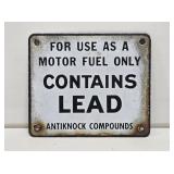 Contains Lead Porcelain Gas Pump Sign