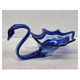 Hand Blown Art Glass Swan Candy Dish