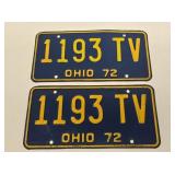 1972 Ohio Matched License Plate Set