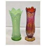 2 Colored Art Glass Flower Vases