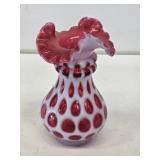 Red Art Glass Ruffled Edge Vase