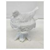 Milk Glass Bird on Nest Candy Dish