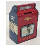 Early Metal Mail Box Coin Bank with Keys