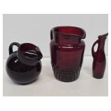3 Ruby Red Glass Items
