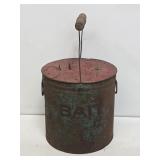Primitive Metal Bait Can with Wooden Lid