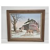 Primitive Pepsi Barn Oil on Canvas Painting