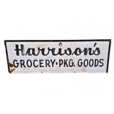 Early Harrison's Grocery Hand Painted Metal Sign