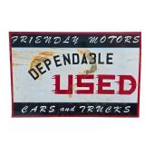 Friendly Motors Used Cars & Trucks Painted Sign