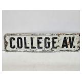 College Ave. Embossed Metal Street Sign