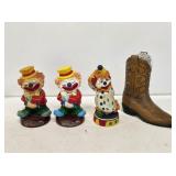 4 Plastic Clown & Boot Coin Banks