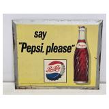 1960's Pepsi Tin Over Cardboard Easel Back Sign