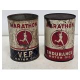 2 Marathon 'Running Man' 1 Quart Oil Cans