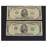 (2) 1950 $5 Federal Reserve Notes