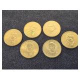 6 Presidential 1 Dollar Coins