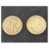 (2) 1945 Walking Liberty Silver 1/2 Dollars