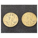 (2) 1942 Walking Liberty Silver 1/2 Dollars