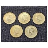 (5) 1965 Kennedy 40% Silver 1/2 Dollars