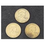 1953, 1954, 1959 Franklin Silver 1/2 Dollars