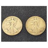 (2) 1941 Walking Liberty Silver 1/2 Dollars