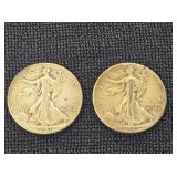 (2) 1941 Walking Liberty Silver 1/2 Dollars